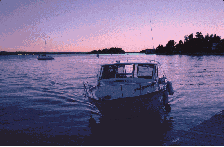 Stella B., docking at dusk, Brockville Yacht Club