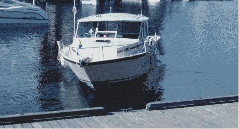 Stella B., docking in daylight, Tunnel Bay, Brockville
